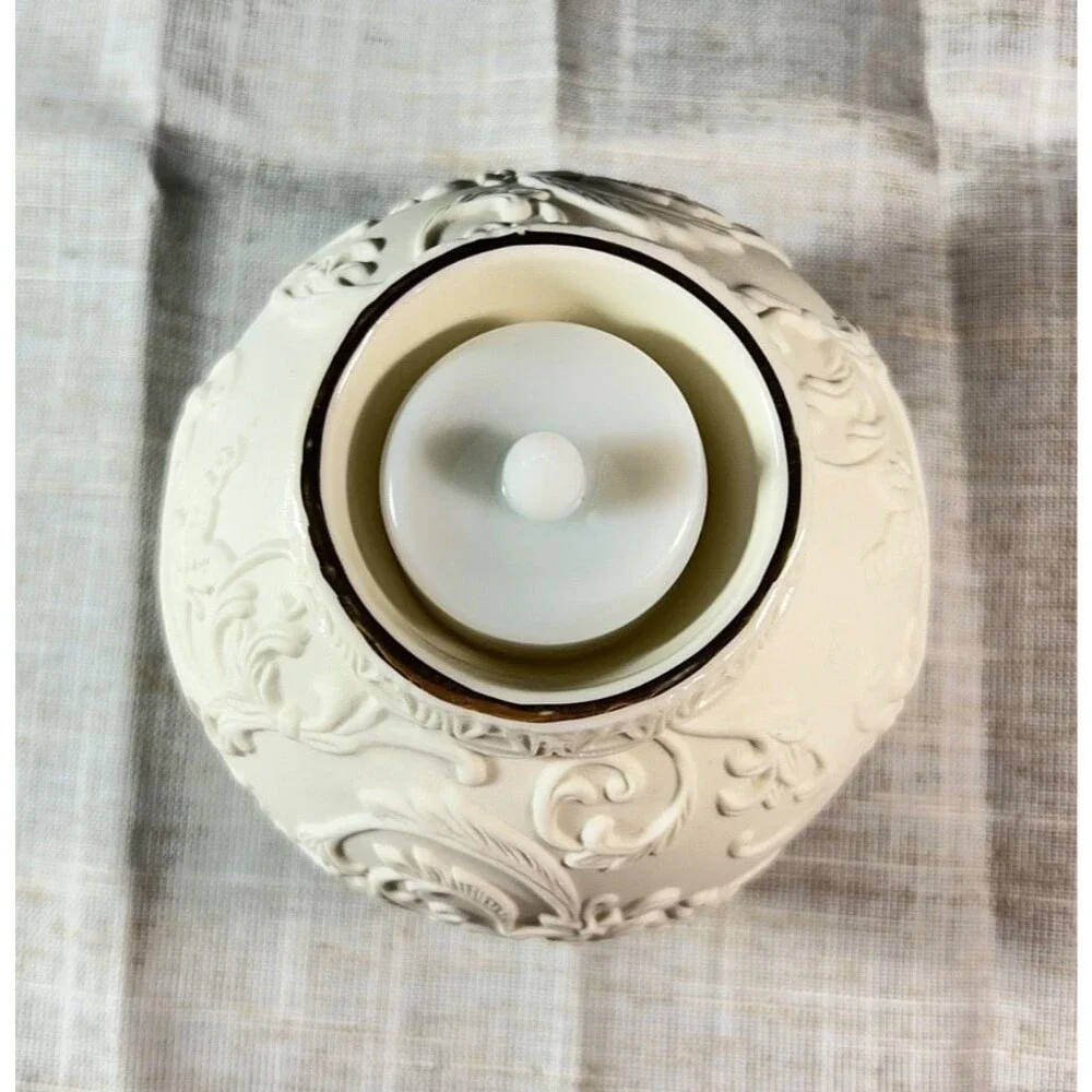 LENOX Candle Ornamental Glow Holly Scrollwork Votive Ivory Round Tealight Candle